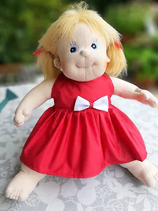 Rotes Kleid f&uuml;r Therapie- Demenzpuppe "Heike"